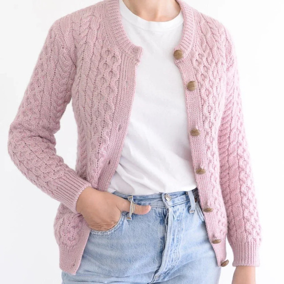 Ireland  Seye 100% Wool Ribbed Lilac Button Down Cardigan XS - Picture 3 of 14